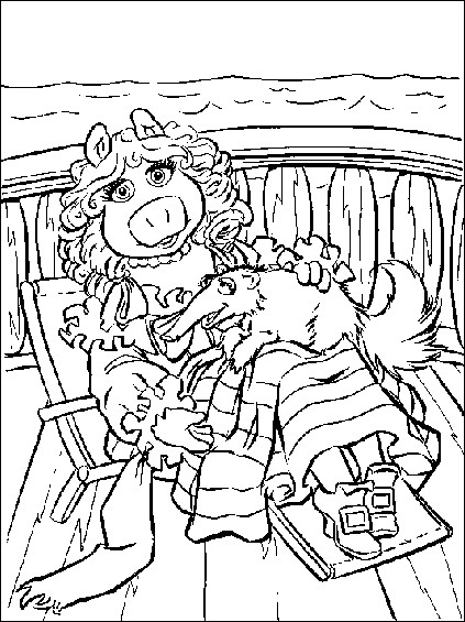 Coloriage et dessins gratuits Marionnette Miss Piggy sur un bateau à imprimer