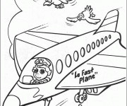 Coloriage Miss Piggy conduit l'avion en couleur