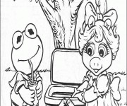 Coloriage Miss Piggy et Kermit font un pique-nique