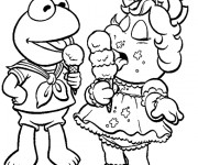 Coloriage Miss Piggy et Kermit personnages pour enfant