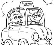 Coloriage Miss Piggy prend un taxi en couleur