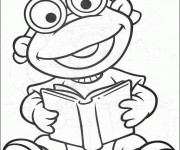 Coloriage Petit Kermit lit un livre pour enfant