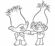 Coloriage Les trolls Branche et Poppy sont complices