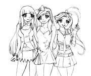 Coloriage Protagonistes de LoliRock Talia, Iris et Auriana