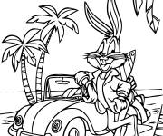 Coloriage et dessins gratuit Bugs Bunny à la plage à imprimer