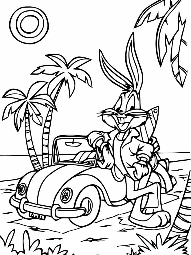 Coloriage et dessins gratuits Bugs Bunny à la plage à imprimer