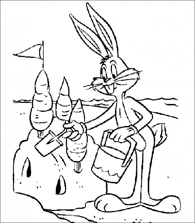 Coloriage et dessins gratuits Looney Tunes Bug construit un chateau de sable à imprimer