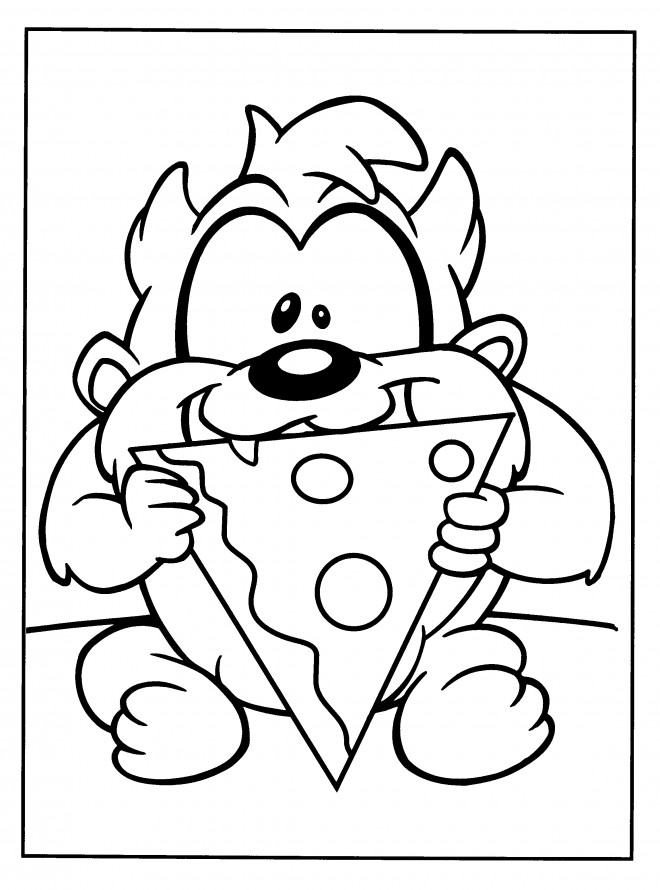 Coloriage et dessins gratuits Looney Tunes Le petit Taz mange du pizza à imprimer