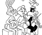 Coloriage Looney Tunes personnages jouent de la musique