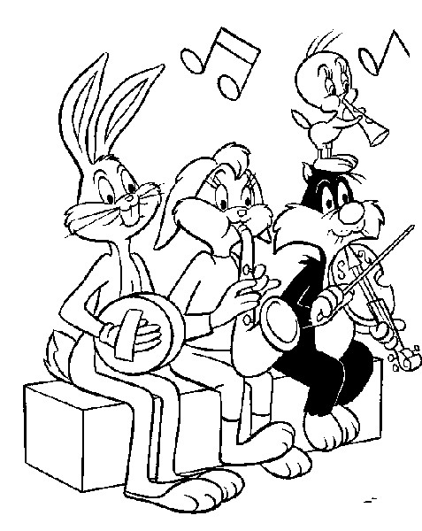 Coloriage et dessins gratuits Looney Tunes personnages jouent de la musique à imprimer