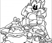 Coloriage Looney Tunes Taz entrain de manger