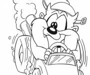 Coloriage et dessins gratuit Looney Tunes  Taz gokart à imprimer