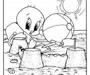 Coloriage Looney Tunes Titi à la plage