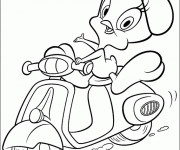 Coloriage Looney Tunes Titi conduit une moto