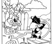 Coloriage et dessins gratuit Taz et Sylvestre dans Looney Tunes à imprimer