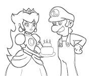Coloriage La princesse offre un gâteau à Luigi