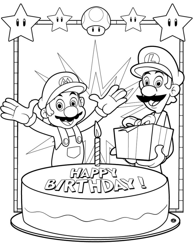 Coloriage et dessins gratuits Luigi et Mario anniversaire à imprimer