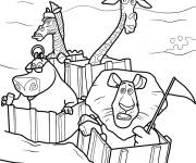 Coloriage Alex, Marty, Gloria et Melman perdus dans l'oc&eacute;an