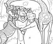 Coloriage Gloria, Marty, Melman avec le lion Alex