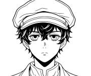 Coloriage Aper&ccedil;u du gar&ccedil;on de manga tenant un chapeau