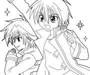 Coloriage Deux gar&ccedil;ons de manga en chantant