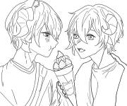 Coloriage Deux jeunes hommes de manga adorent la cr&egrave;me glac&eacute;e