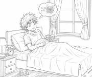 Coloriage Dr&ocirc;le gar&ccedil;on manga essayant de dormir