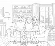 Coloriage Famille du gar&ccedil;on manga &agrave; la maison