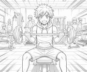 Coloriage Gar&ccedil;on d'anime &agrave; la salle de sport