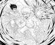 Coloriage Gar&ccedil;on d'anime combattant son ennemi