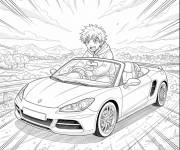 Coloriage Gar&ccedil;on d'anime conduisant sa voiture