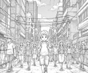 Coloriage Gar&ccedil;on d'anime dans la ville