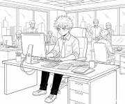 Coloriage Gar&ccedil;on d'anime japonaise au travail