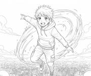 Coloriage Gar&ccedil;on d'anime volant