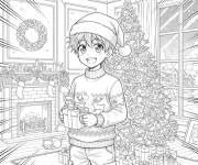 Coloriage Gar&ccedil;on de manga &agrave; No&euml;l