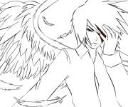 Coloriage Gar&ccedil;on de manga avec des ailes d&rsquo;ange