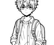 Coloriage Gar&ccedil;on de manga avec sac &agrave; dos
