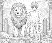 Coloriage Gar&ccedil;on de manga avec un lion