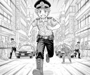 Coloriage Gar&ccedil;on de manga comme un policier