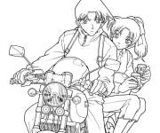 Coloriage Gar&ccedil;on de manga conduit sa moto avec sa fille