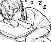 Coloriage Gar&ccedil;on de manga en dormant