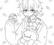 Coloriage Gar&ccedil;on de manga et son pet