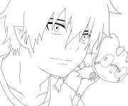 Coloriage Gar&ccedil;on de manga Exorciste bleu