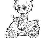 Coloriage Gar&ccedil;on de manga sur moto