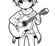 Coloriage Gar&ccedil;on guitariste style manga