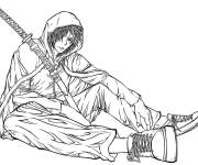 Coloriage Gar&ccedil;on h&eacute;ros de manga avec son &eacute;p&eacute;e