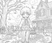 Coloriage Gar&ccedil;on manga &agrave; Halloween