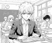 Coloriage Gar&ccedil;on Manga &agrave; l'&eacute;cole