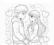 Coloriage Gar&ccedil;on manga amoureux