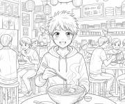 Coloriage Gar&ccedil;on manga au restaurant